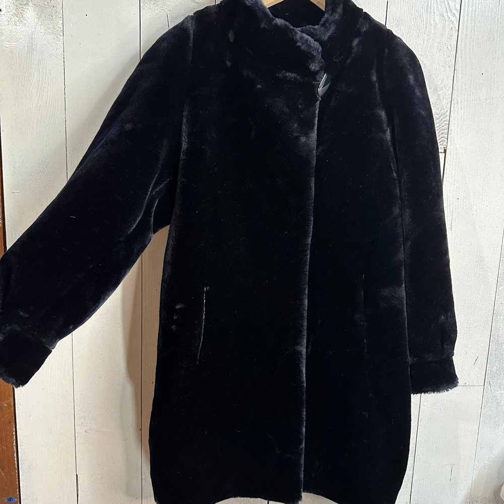 Jordache Black Faux Fur Coat Women's Medium Vintage Mob Wife MINT Made in USA - Picture 4 of 8